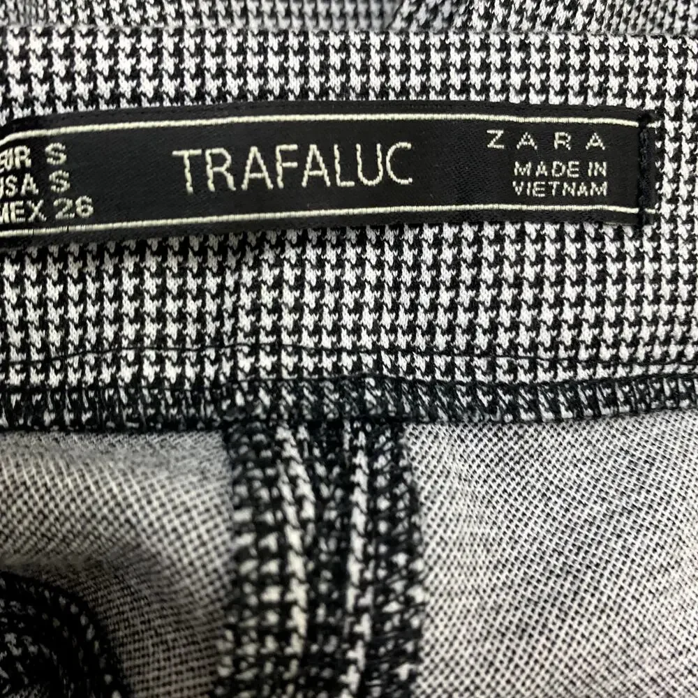 Zara Trafaluc Black White Houndstooth Pull On Ponte Knit Ankle Flare Pants S
